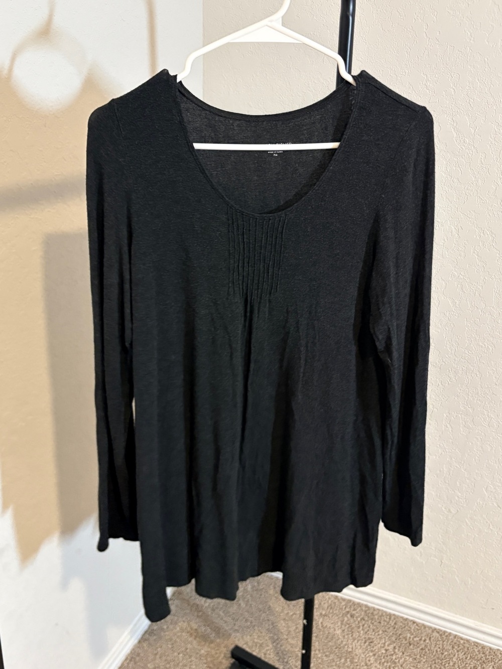 Eileen Fisher Viscose Black Long-Sleeve Scoop Neck Tunic